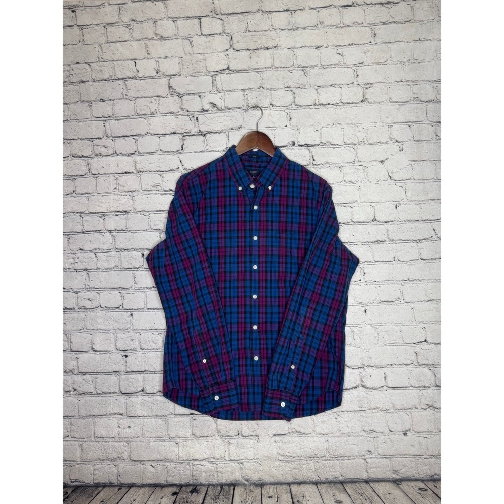 J Crew Slim Fit Plaid Button Down Shirt Men's Size L Blue Purple - Picture 2 of 7